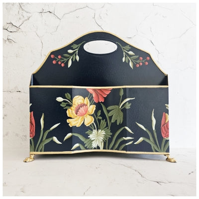 HAND PAINTED - MAGAZINE RACK SLIM DUAL SIDE - MIDNIGHT BLUE