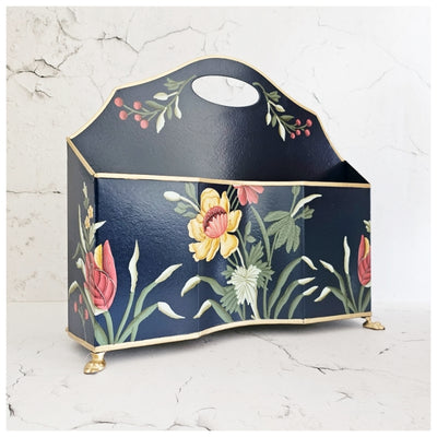 HAND PAINTED - MAGAZINE RACK SLIM DUAL SIDE - MIDNIGHT BLUE