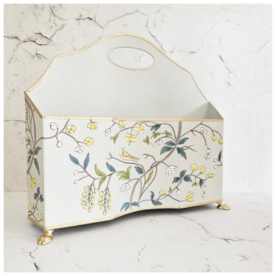 HAND PAINTED - MAGAZINE RACK SLIM DUAL SIDE - GREY BLOSSOM