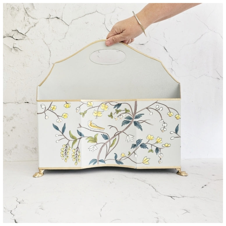 HAND PAINTED - MAGAZINE RACK SLIM DUAL SIDE - GREY BLOSSOM