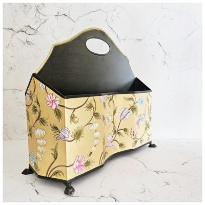 HAND PAINTED - MAGAZINE RACK SLIM DUAL SIDE - GOLDEN LEAF