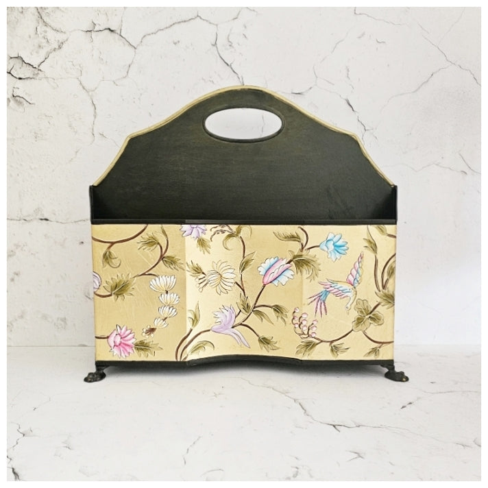 HAND PAINTED - MAGAZINE RACK SLIM DUAL SIDE - GOLDEN LEAF