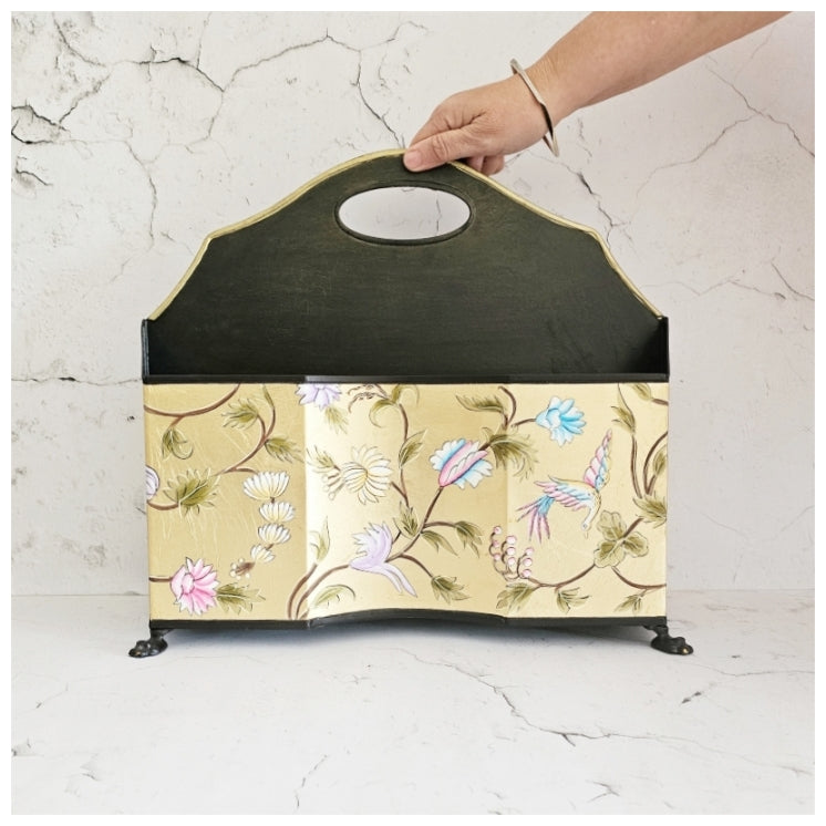 HAND PAINTED - MAGAZINE RACK SLIM DUAL SIDE - GOLDEN LEAF