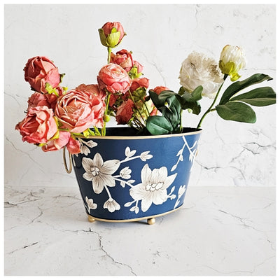 HAND PAINTED - FLOWER POT - BLOOMING HIBISCUS