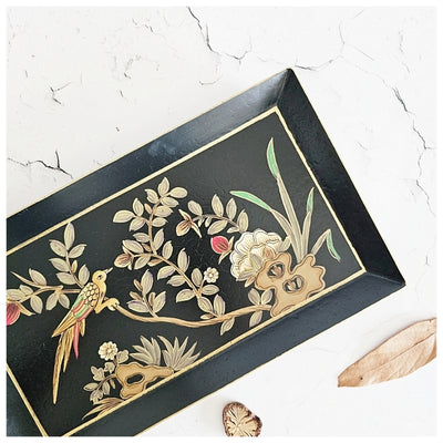 HAND PAINTED - PENCIL SHAPE TRAY - ENGLISH VINTAGE GARDEN