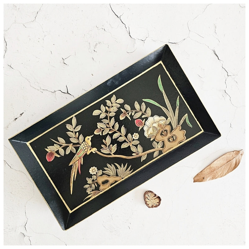HAND PAINTED - PENCIL SHAPE TRAY - ENGLISH VINTAGE GARDEN