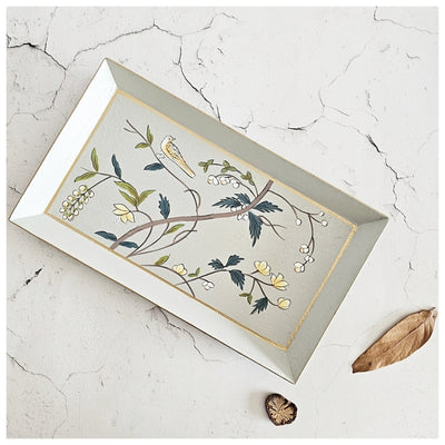 HAND PAINTED - PENCIL SHAPE TRAY - GREY BLOSSOM DESIGN
