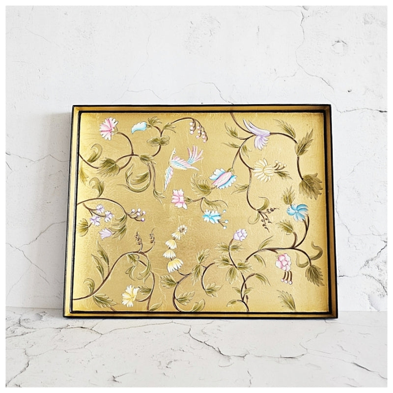 HAND PAINTED - SERVING TRAY RECTANGLE SLIM - GOLDEN LEAF