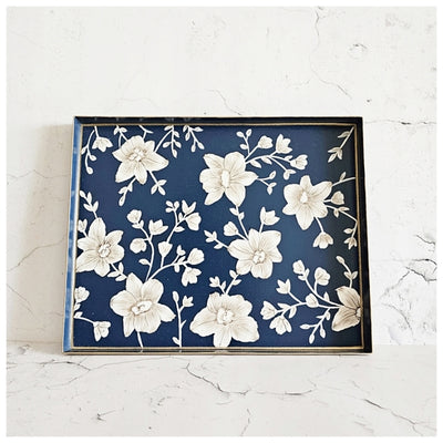 HAND PAINTED - SERVING TRAY RECTANGLE SLIM - BLOOMING HIBISCUS