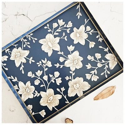 HAND PAINTED - SERVING TRAY RECTANGLE SLIM - BLOOMING HIBISCUS