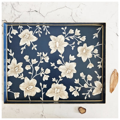 HAND PAINTED - SERVING TRAY RECTANGLE SLIM - BLOOMING HIBISCUS