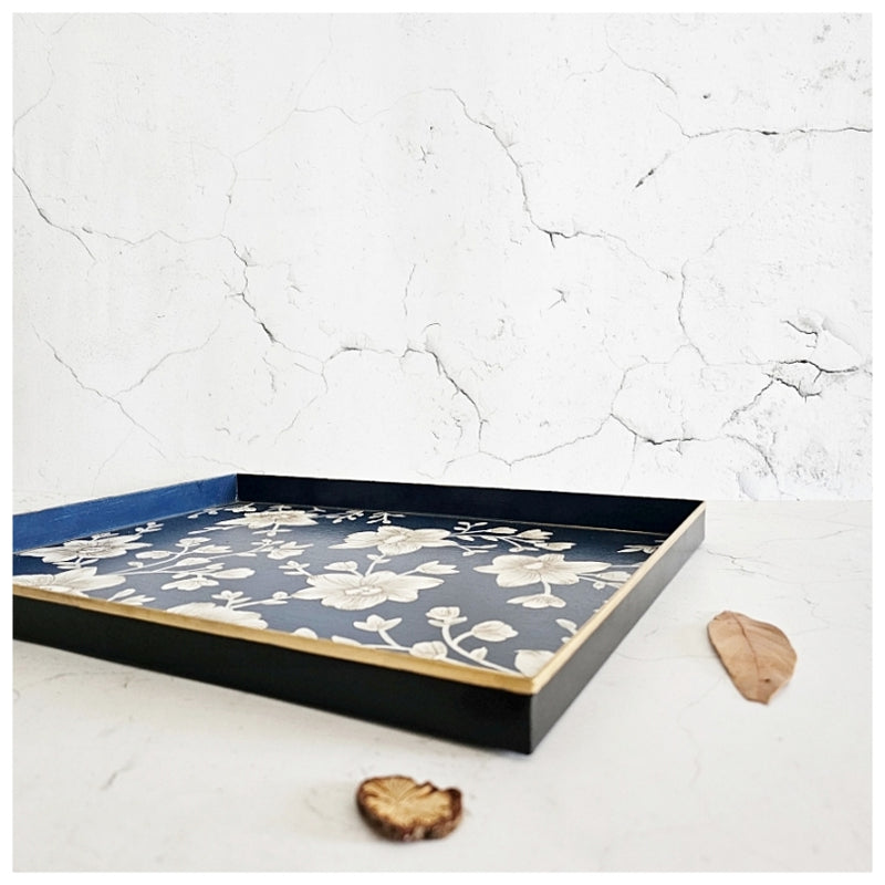 HAND PAINTED - SERVING TRAY RECTANGLE SLIM - BLOOMING HIBISCUS