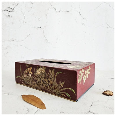 HAND PAINTED - TISSUE BOX - ENGLISH VINTAGE RED