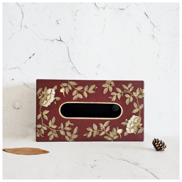 HAND PAINTED - TISSUE BOX - ENGLISH VINTAGE RED