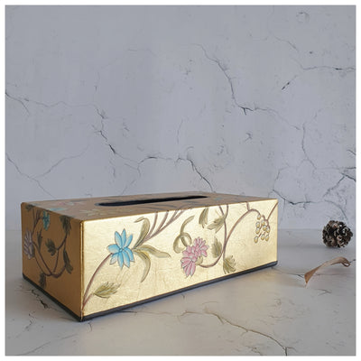 HAND PAINTED - TISSUE BOX - GOLDEN LEAF