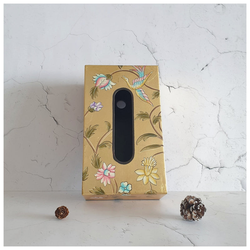HAND PAINTED - TISSUE BOX - GOLDEN LEAF