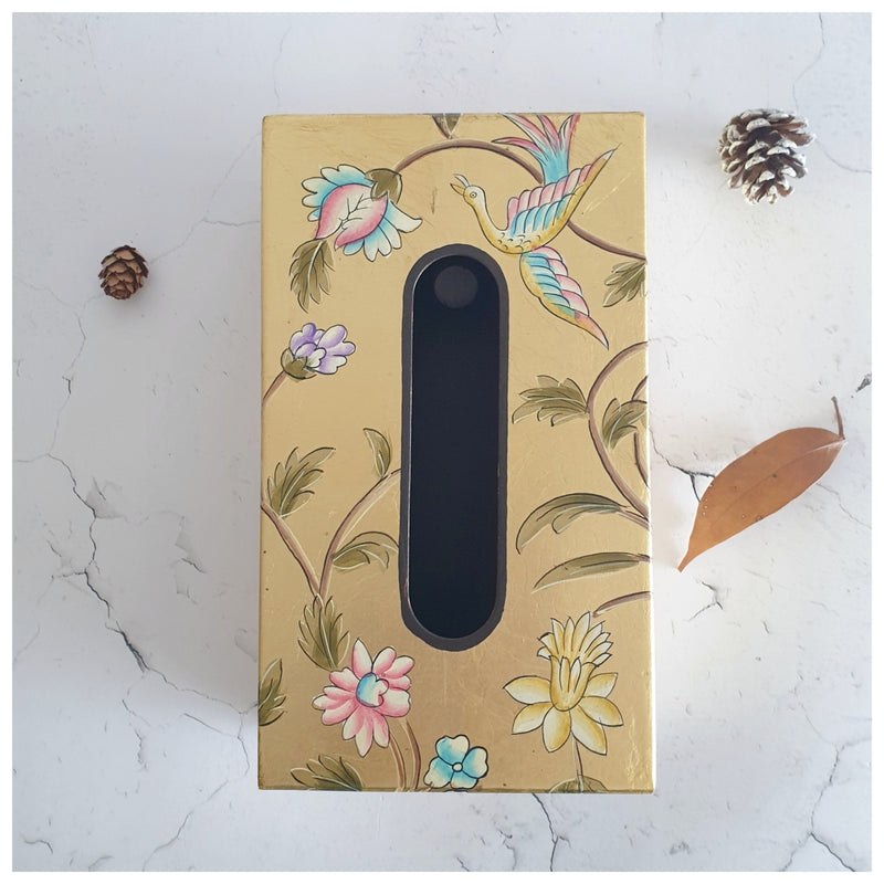 HAND PAINTED - TISSUE BOX - GOLDEN LEAF