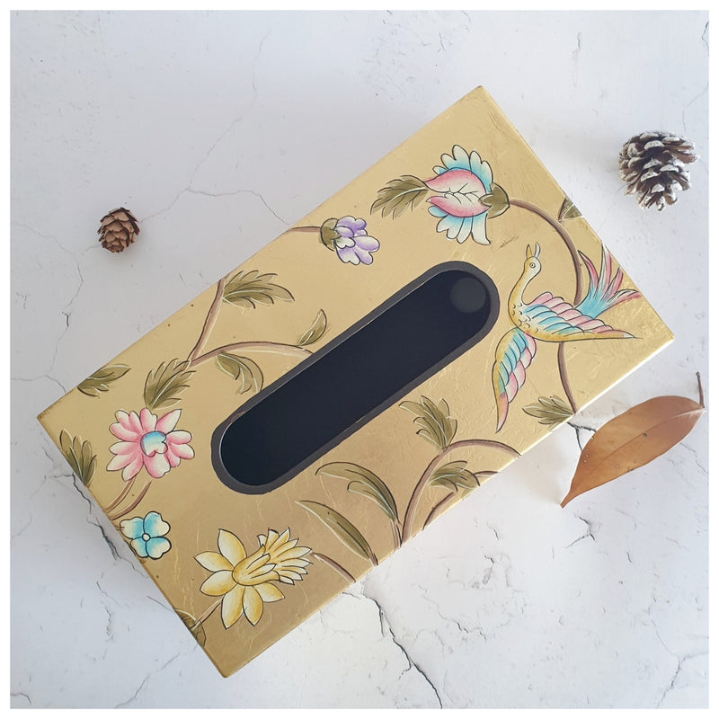 HAND PAINTED - TISSUE BOX - GOLDEN LEAF