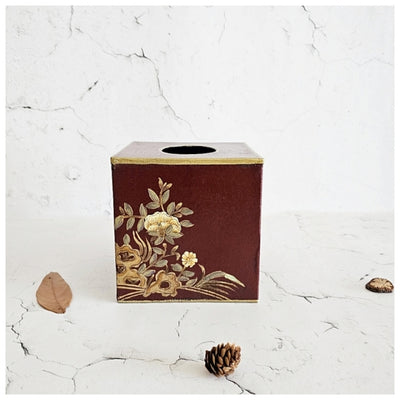 HAND PAINTED - TISSUE BOX TALL - ENGLISH VINTAGE RED