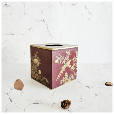 HAND PAINTED - TISSUE BOX TALL - ENGLISH VINTAGE RED