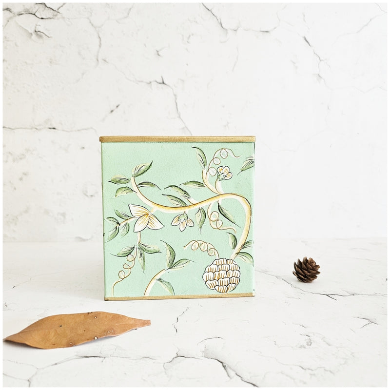 HAND PAINTED - TISSUE BOX TALL - MINTY