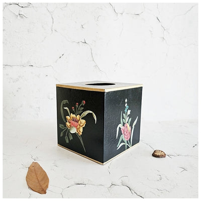 HAND PAINTED - TISSUE BOX TALL - MIDNIGHT BLACK