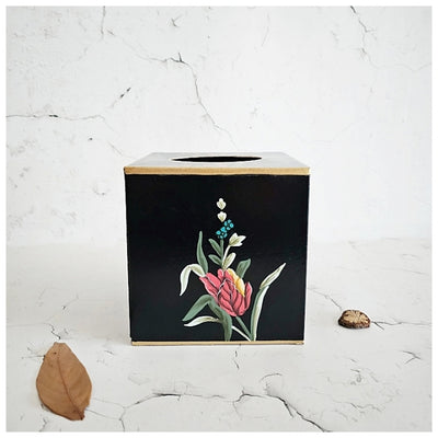 HAND PAINTED - TISSUE BOX TALL - MIDNIGHT BLACK