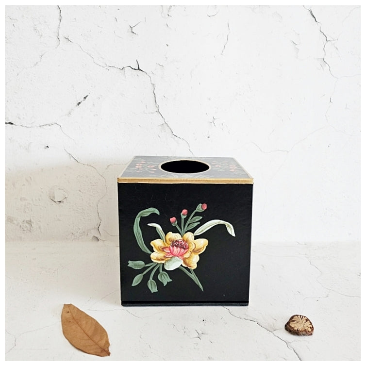 HAND PAINTED - TISSUE BOX TALL - MIDNIGHT BLACK