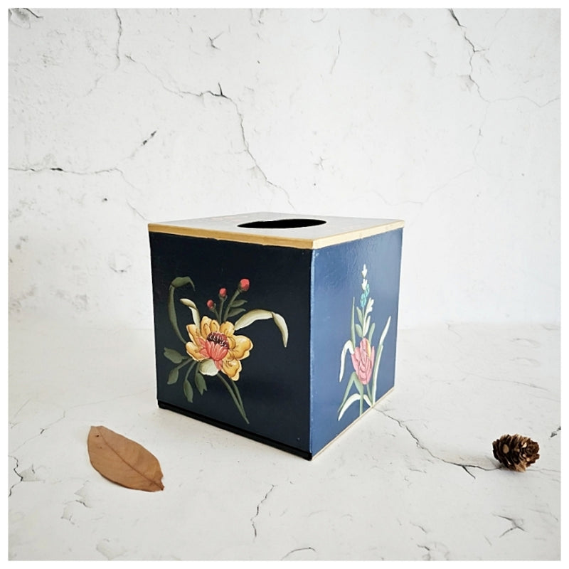 HAND PAINTED - TISSUE BOX TALL - MIDNIGHT BLUE