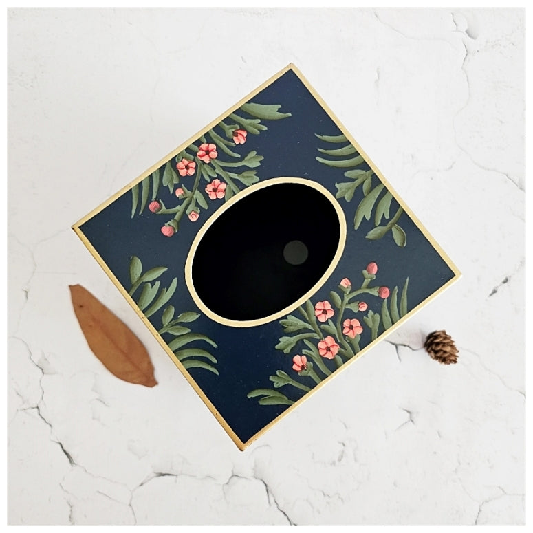 HAND PAINTED - TISSUE BOX TALL - MIDNIGHT BLUE