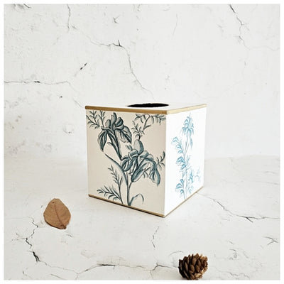 HAND PAINTED - TISSUE BOX TALL - WHITE SUMMER