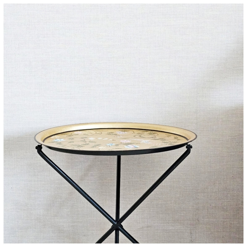 HAND PAINTED - TRIPOD STAND TABLE TOP - GOLDEN LEAF