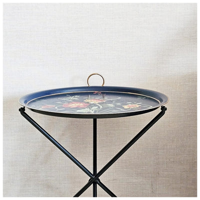 HAND PAINTED - TRIPOD STAND TABLE TOP - MIDNIGHT BLUE