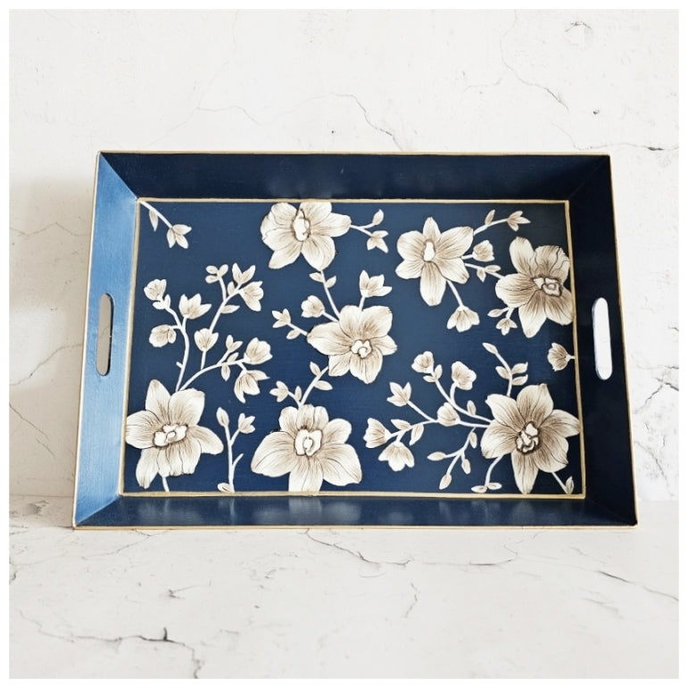 HAND PAINTED - SERVING TRAY RECTANGLE - BLOOMING HIBISCUS