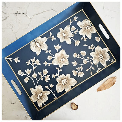 HAND PAINTED - SERVING TRAY RECTANGLE - BLOOMING HIBISCUS