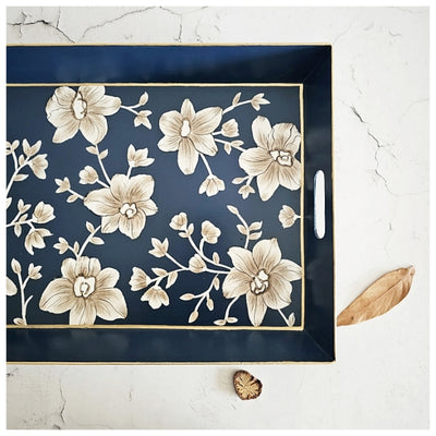 HAND PAINTED - SERVING TRAY RECTANGLE - BLOOMING HIBISCUS