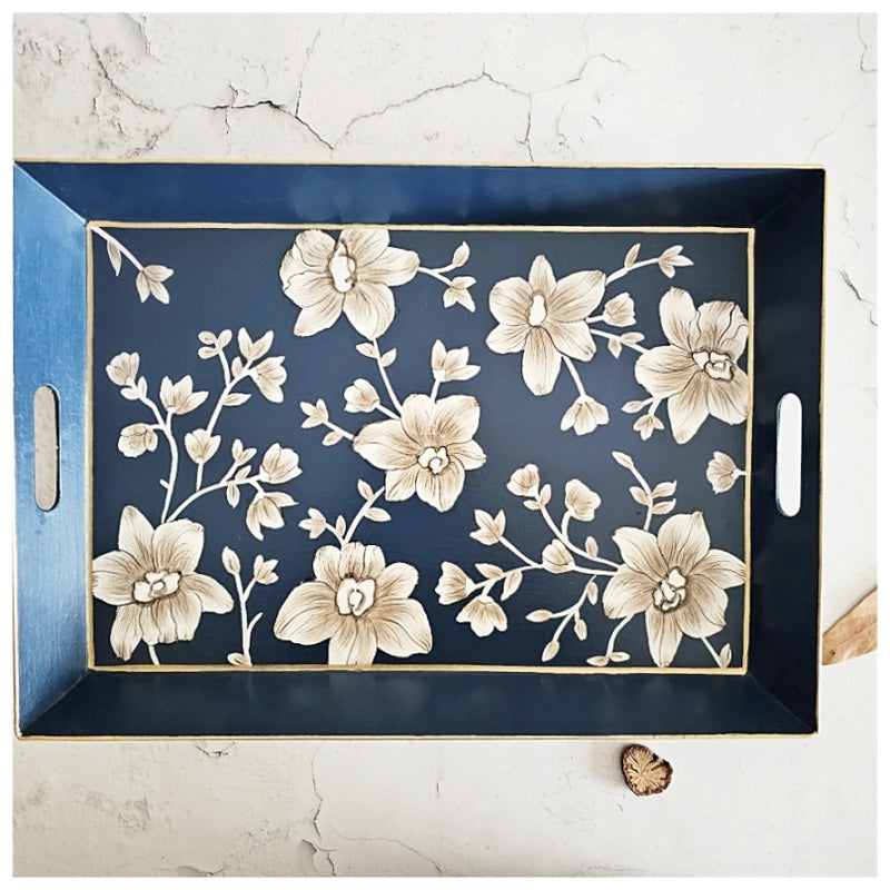 HAND PAINTED - SERVING TRAY RECTANGLE - BLOOMING HIBISCUS