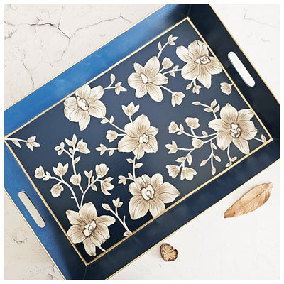 HAND PAINTED - SERVING TRAY RECTANGLE - BLOOMING HIBISCUS
