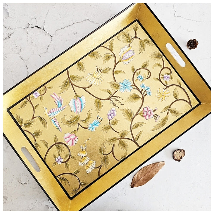 HAND PAINTED - SERVING TRAY RECTANGLE - GOLDEN LEAF