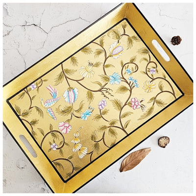 HAND PAINTED - SERVING TRAY RECTANGLE - GOLDEN LEAF