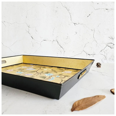 HAND PAINTED - SERVING TRAY RECTANGLE - GOLDEN LEAF