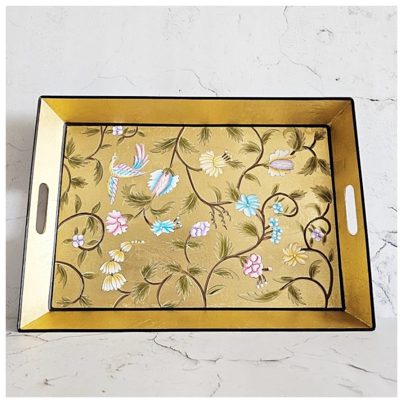 HAND PAINTED - SERVING TRAY RECTANGLE - GOLDEN LEAF