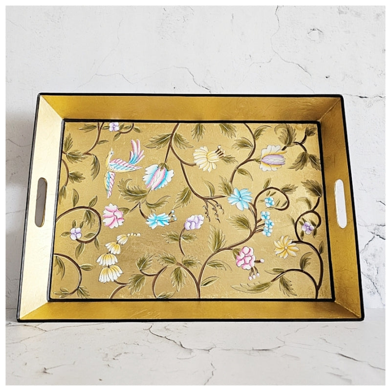 HAND PAINTED - SERVING TRAY RECTANGLE - GOLDEN LEAF