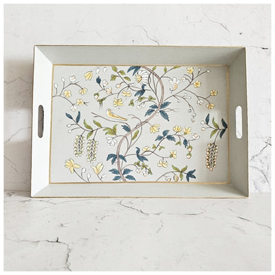 HAND PAINTED - SERVING TRAY RECTANGLE - GREY BLOSSOM