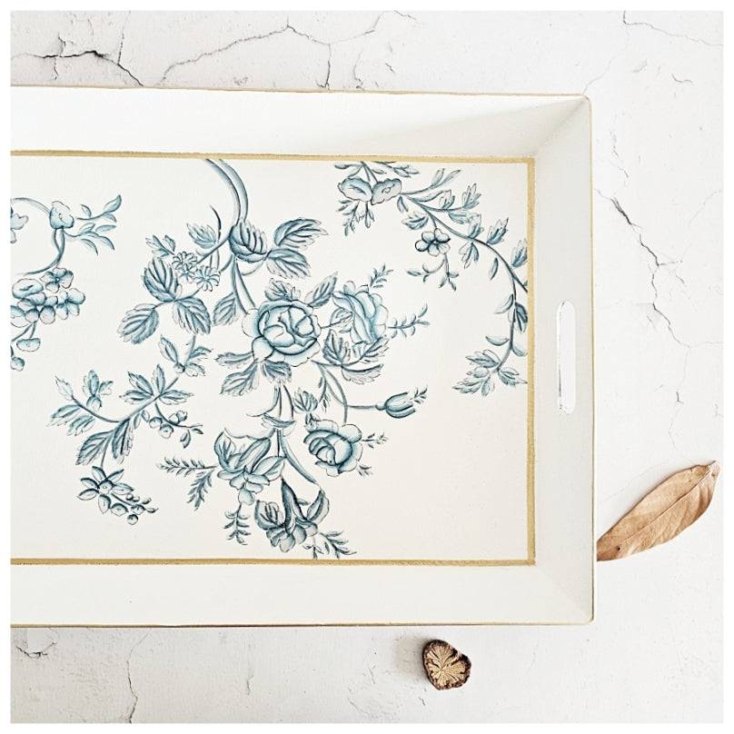 HAND PAINTED - SERVING TRAY RECTANGLE - WHITE SUMMER