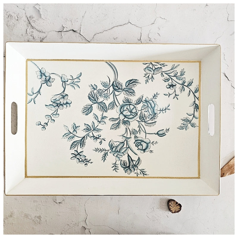 HAND PAINTED - SERVING TRAY RECTANGLE - WHITE SUMMER