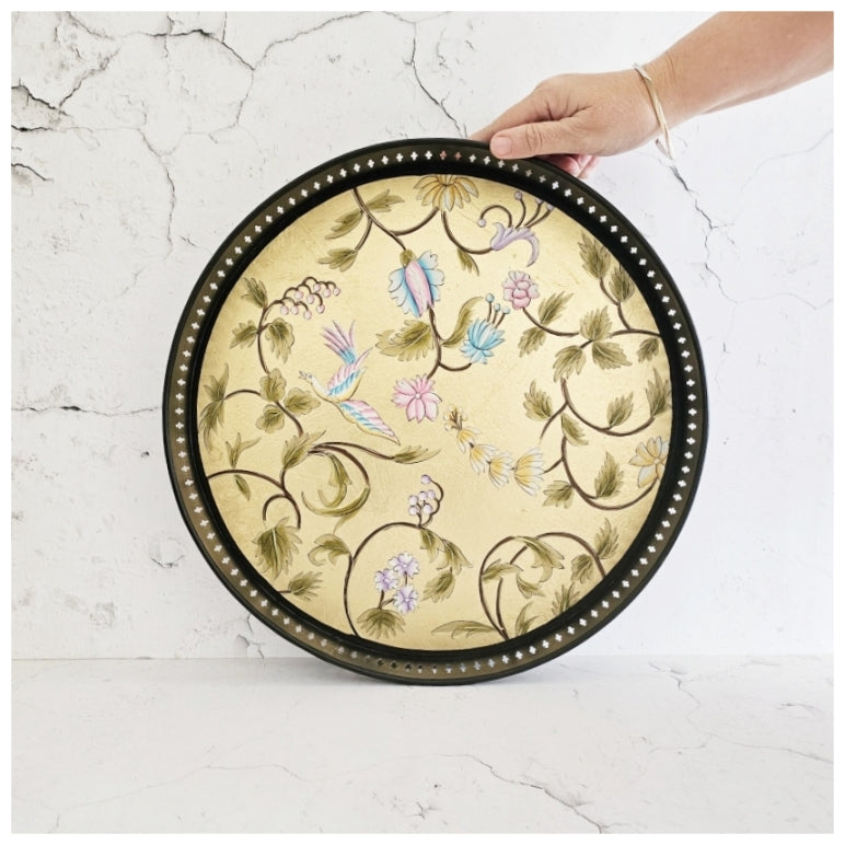 HAND PAINTED - SERVING TRAY ROUND LARGE - GOLDEN LEAF