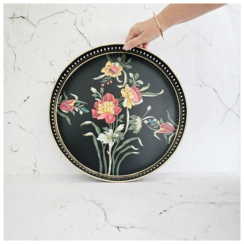 HAND PAINTED - SERVING TRAY ROUND LARGE - MIDNIGHT BLACK