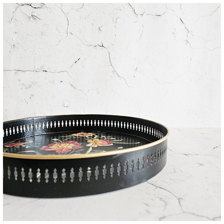 HAND PAINTED - SERVING TRAY ROUND LARGE - MIDNIGHT BLACK