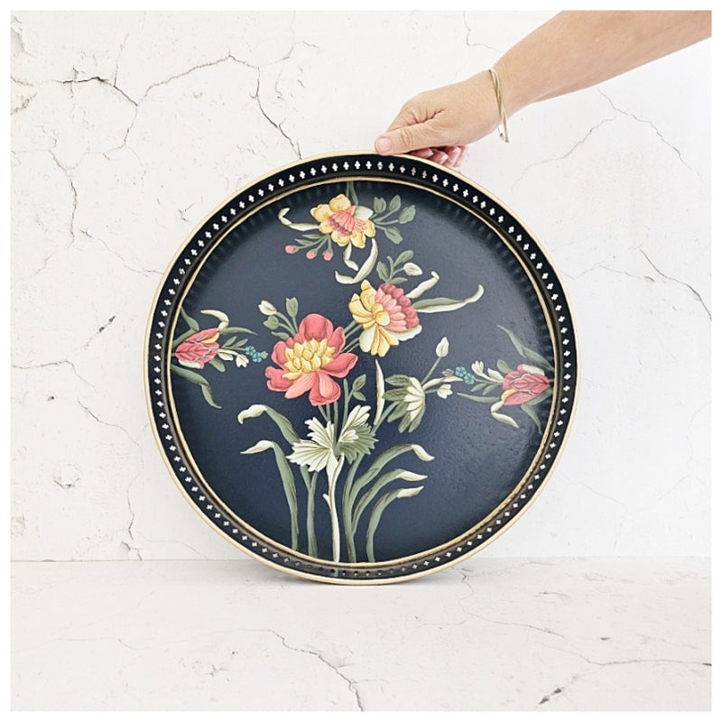 HAND PAINTED - SERVING TRAY ROUND LARGE - MIDNIGHT BLUE